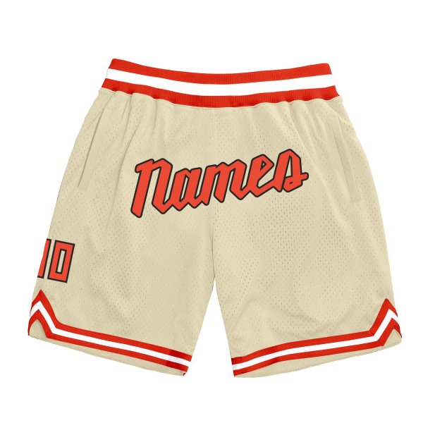 Men's Custom Cream Orange-White Authentic Throwback Basketball Shorts