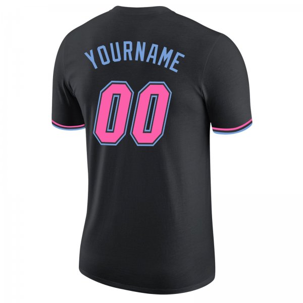 Men's Custom Black Pink-Light Blue Performance T-Shirt