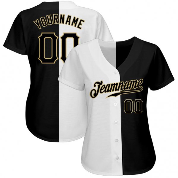 Men's Custom White-Black Vegas Gold Authentic Split Fashion Baseball Jersey