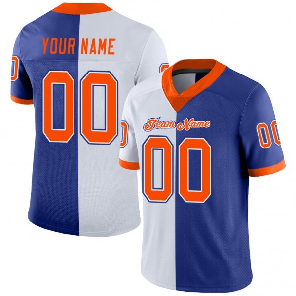 Men's Custom Royal Orange-White Mesh Split Fashion Football Jersey