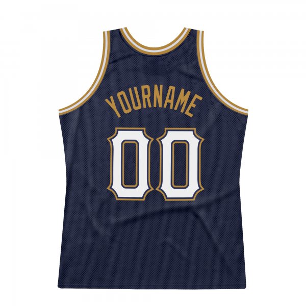 Men's Custom Navy White-Old Gold Authentic Throwback Basketball Jersey