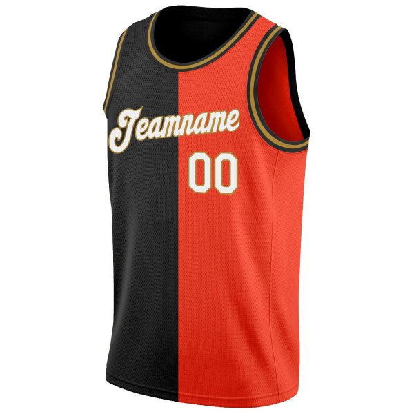 Men's Custom Orange White-Black Authentic Split Fashion Basketball Jersey