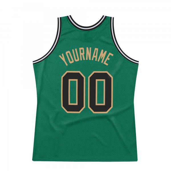 Men's Custom Kelly Green Black-Old Gold Authentic Throwback Basketball Jersey