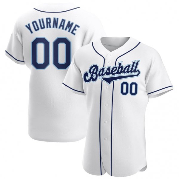 Men's Custom White Navy-Powder Blue Authentic Baseball Jersey