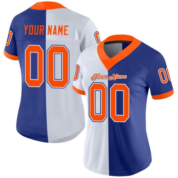 Men's Custom Royal Orange-White Mesh Split Fashion Football Jersey